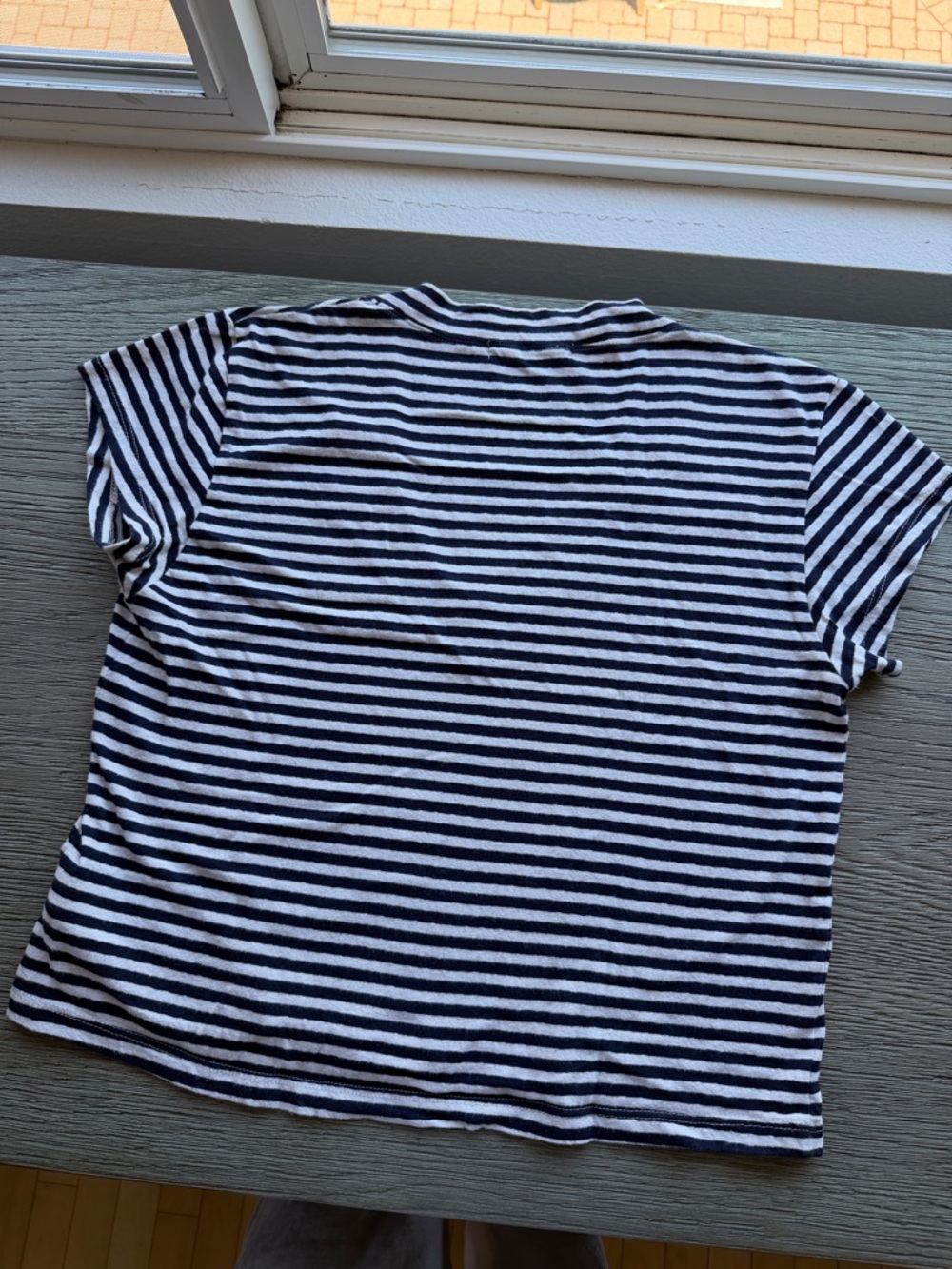 Striped V-Neck Short Sleeve Top - Blue & White - Picture 3 of 4